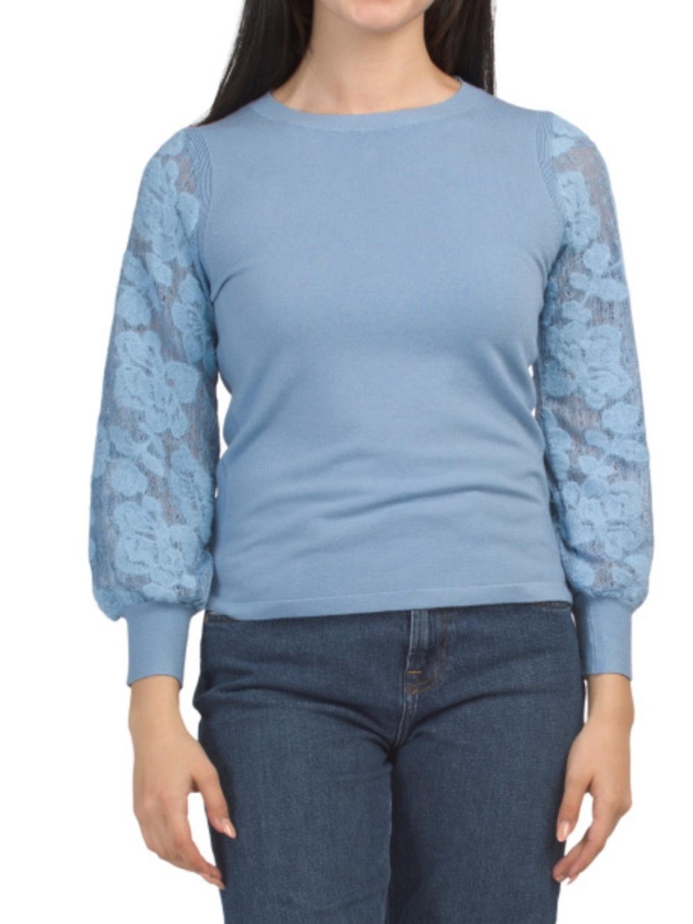 LIV Milano Light Blue Lace Sleeve Sweater